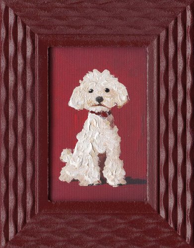 Schilderij Witte hond in wijnrood - Hiskiart