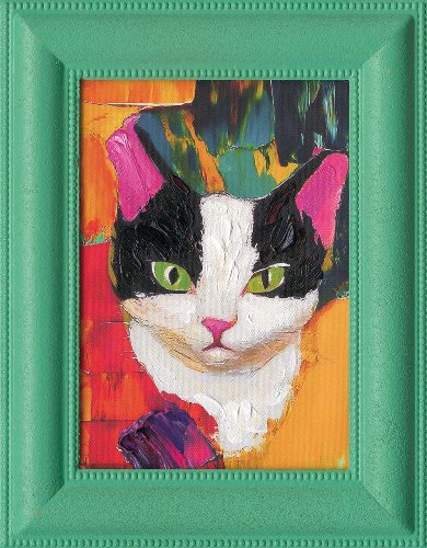 Schilderij Kat in groene lijst - Hiskiart