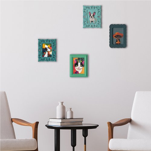 Schilderij Kat in groene lijst - Hiskiart