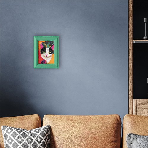 Schilderij Kat in groene lijst - Hiskiart