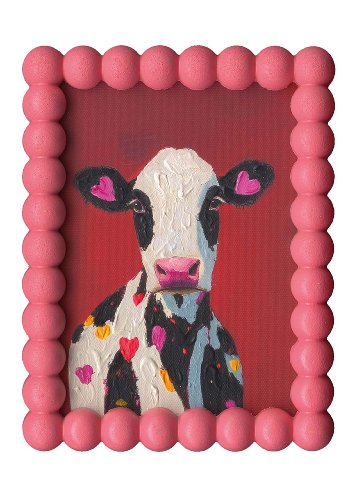 Schilderij Koe in roze lijst - Hiskiart