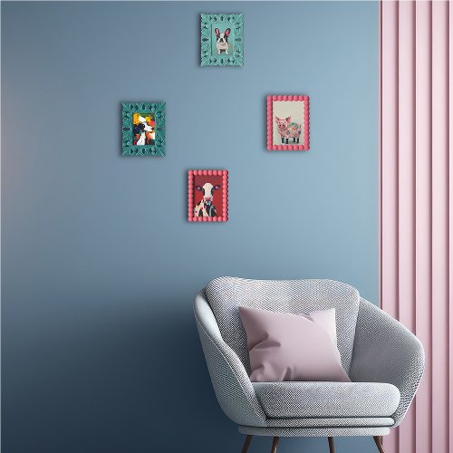 Schilderij Koe in roze lijst - Hiskiart