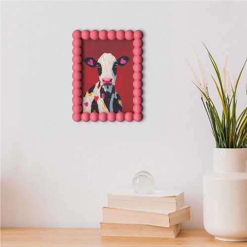 Schilderij Koe in roze lijst - Hiskiart