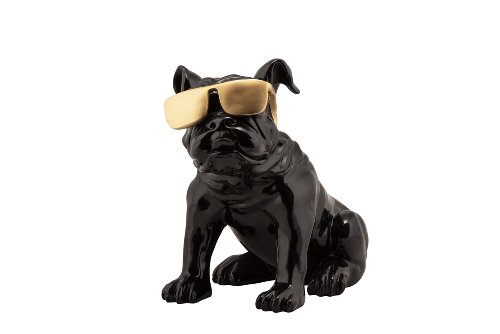 Skulptur Bulldogge mit goldener Sonnenbrille - Hiskiart