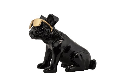 Sculptuur Buldog met gouden zonnebril - Hiskiart
