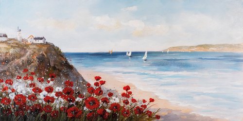 Schilderij Klaprozen aan zee - Hiskiart