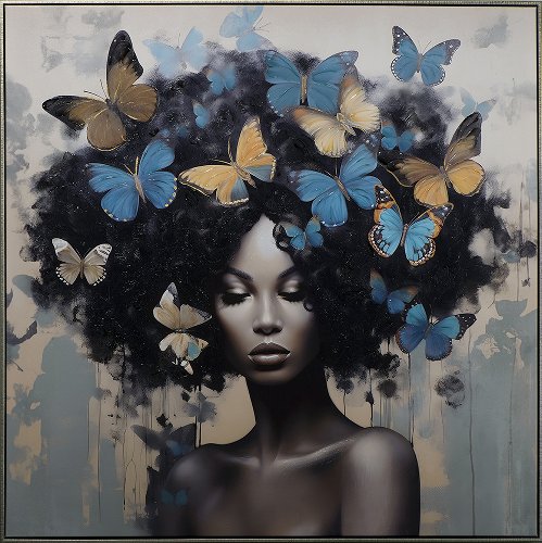 Schilderij Blue Butterfly Lady - Hiskiart
