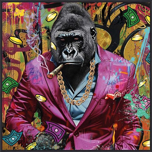 Schilderij Gorilla in roze pak - Hiskiart