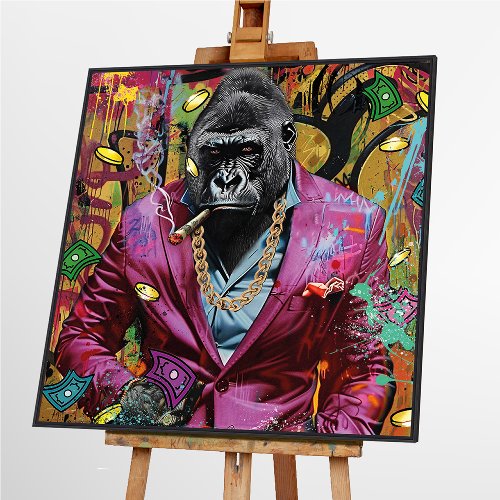 Schilderij Gorilla in roze pak - Hiskiart