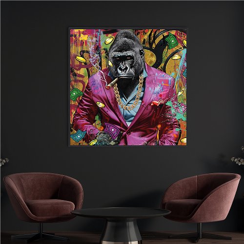 Schilderij Gorilla in roze pak - Hiskiart