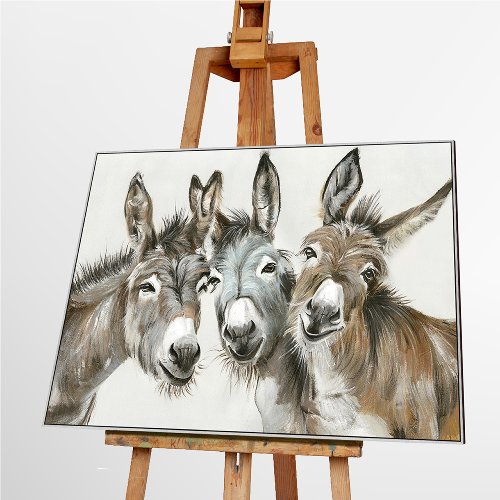 Schilderij Drie ezels op een rij - Hiskiart