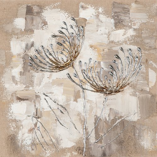 Schilderij Bloemen in zilver - Hiskiart