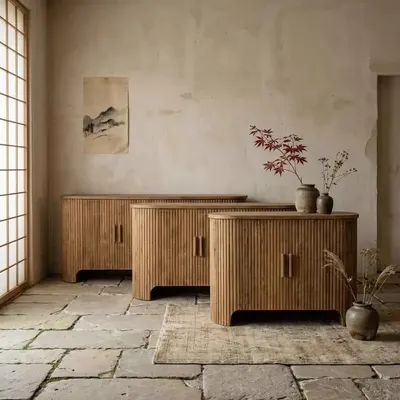 Het dressoir Bailar is een bijzonder meubelstuk dat warmte, karakter en vakmanschap samenbrengt.