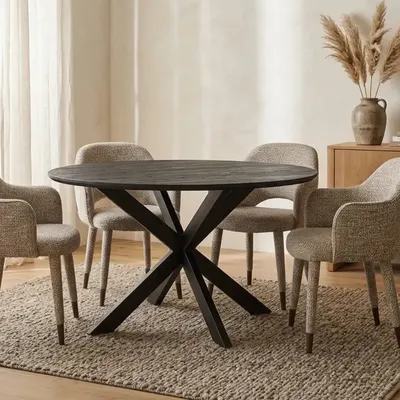 Eettafel Denver 150cm uit voorraad €389,00 Ronde eettafel New York Zwart Mangohout 150 cm van Starfurn is uitgevoerd in 