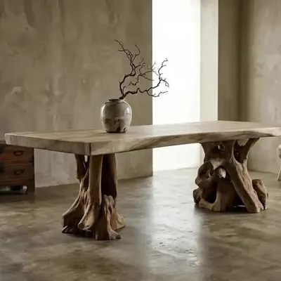 Haal de ongerepte natuur in huis met deze adembenemende Suar eetkamertafel met wortelpoten.