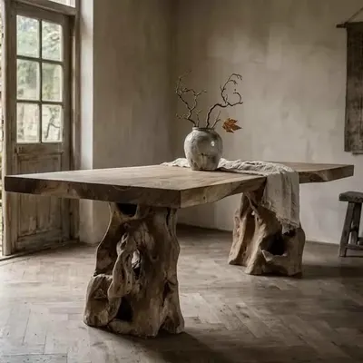 Haal de ongerepte natuur in huis met deze adembenemende Suar eetkamertafel met wortelpoten.
