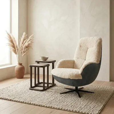 Draaifauteuil Vigo met ombouw in leer en binnenzijde in zachte stof Bunny.