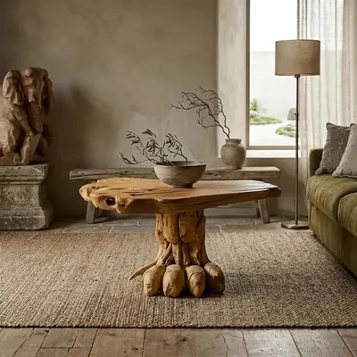Salontafel Boomstam Teakhout met Dierenpoot: Natuur als Meubel Dit is de Salontafel Boomstam Teakhout met Dierenpoot: ee