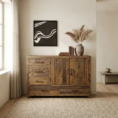 Dressoir Brent gemaakt van oud hout 120cm en 200cm uit voorraad leverbaar.
