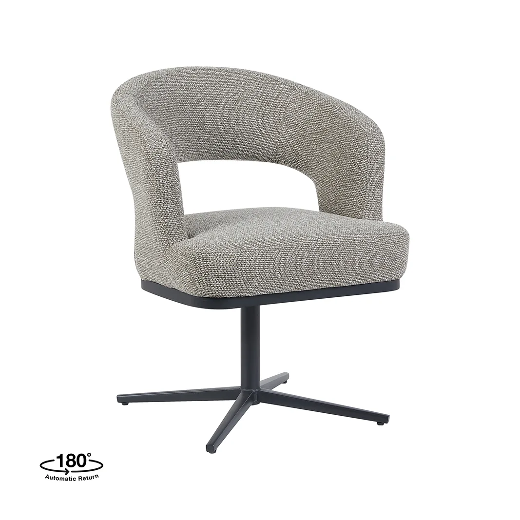 LABEL51 Eetkamerstoel Monaco zwart metaal in Royal Boucle Mushroom