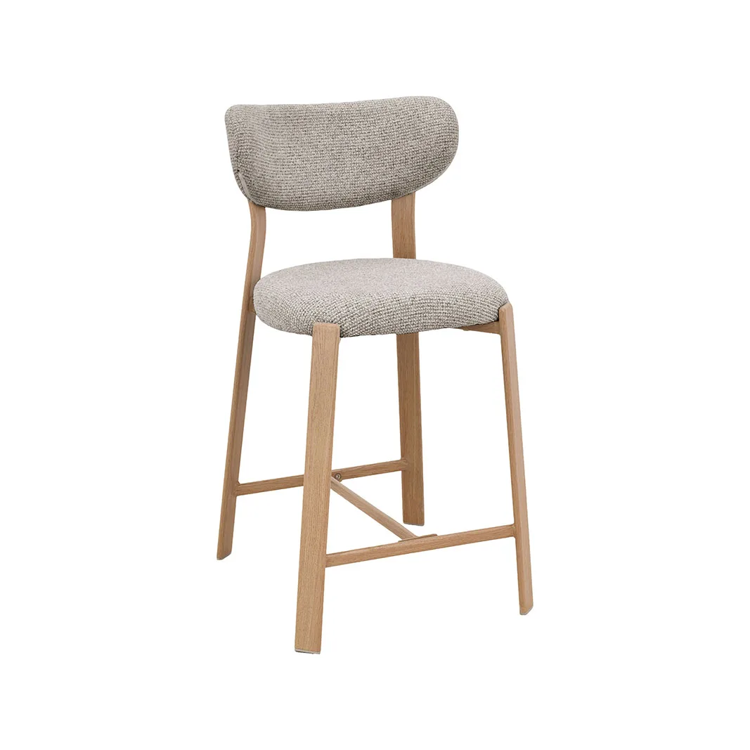LABEL51 Barkruk Mika laag in Prestige Beige, naturel onderstel, detail 1