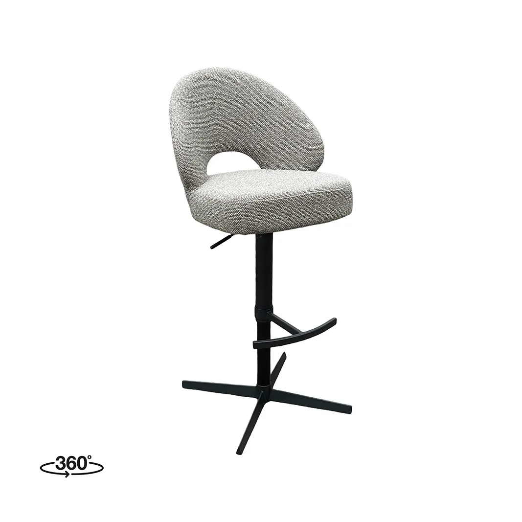 LABEL51 Barkruk Saint Tropez gaslift in Royal Boucle Mushroom - Royal Boucle Mushroom, zwart onderstel