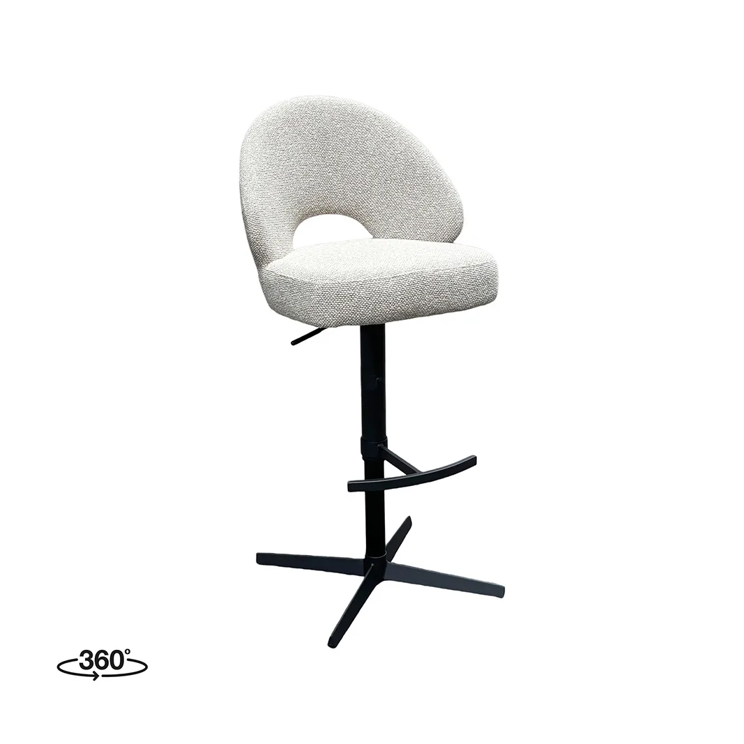 LABEL51 Barkruk Saint Tropez gaslift in Royal Boucle Mushroom - Royal Boucle Natural, zwart onderstel