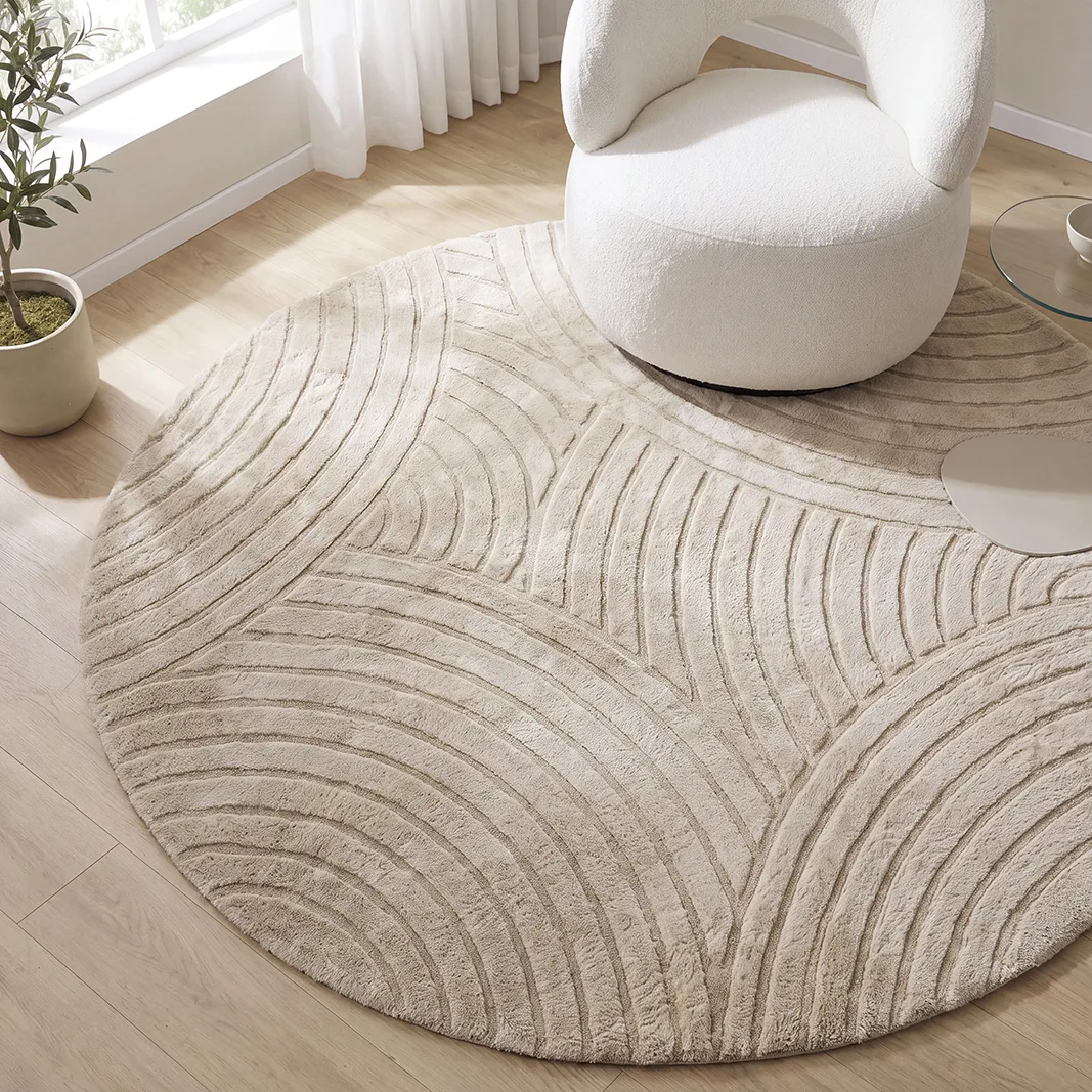 LABEL51 rug Nilo 200x200 cm, rond (Polyester, Licht Taupe)