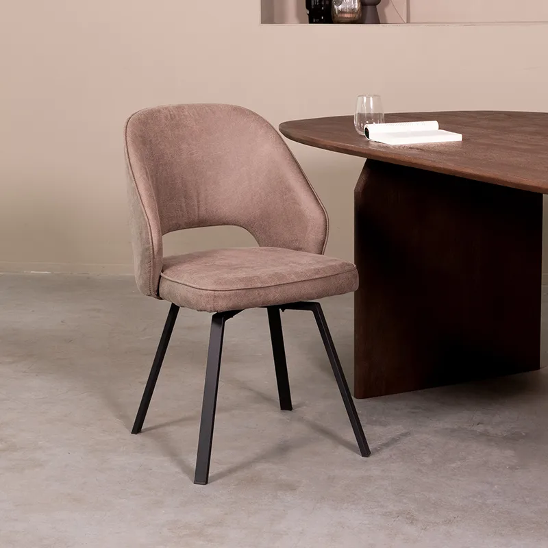 LABEL51 Esszimmerstuhl Lewis zwart metaal in Microsuede Taupe