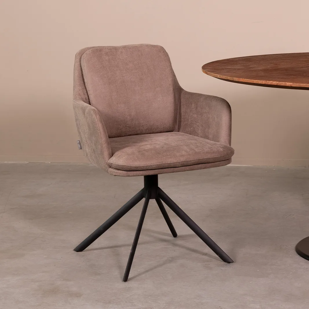 LABEL51 dining chair Joy black metal (Micro Suede, Taupe)