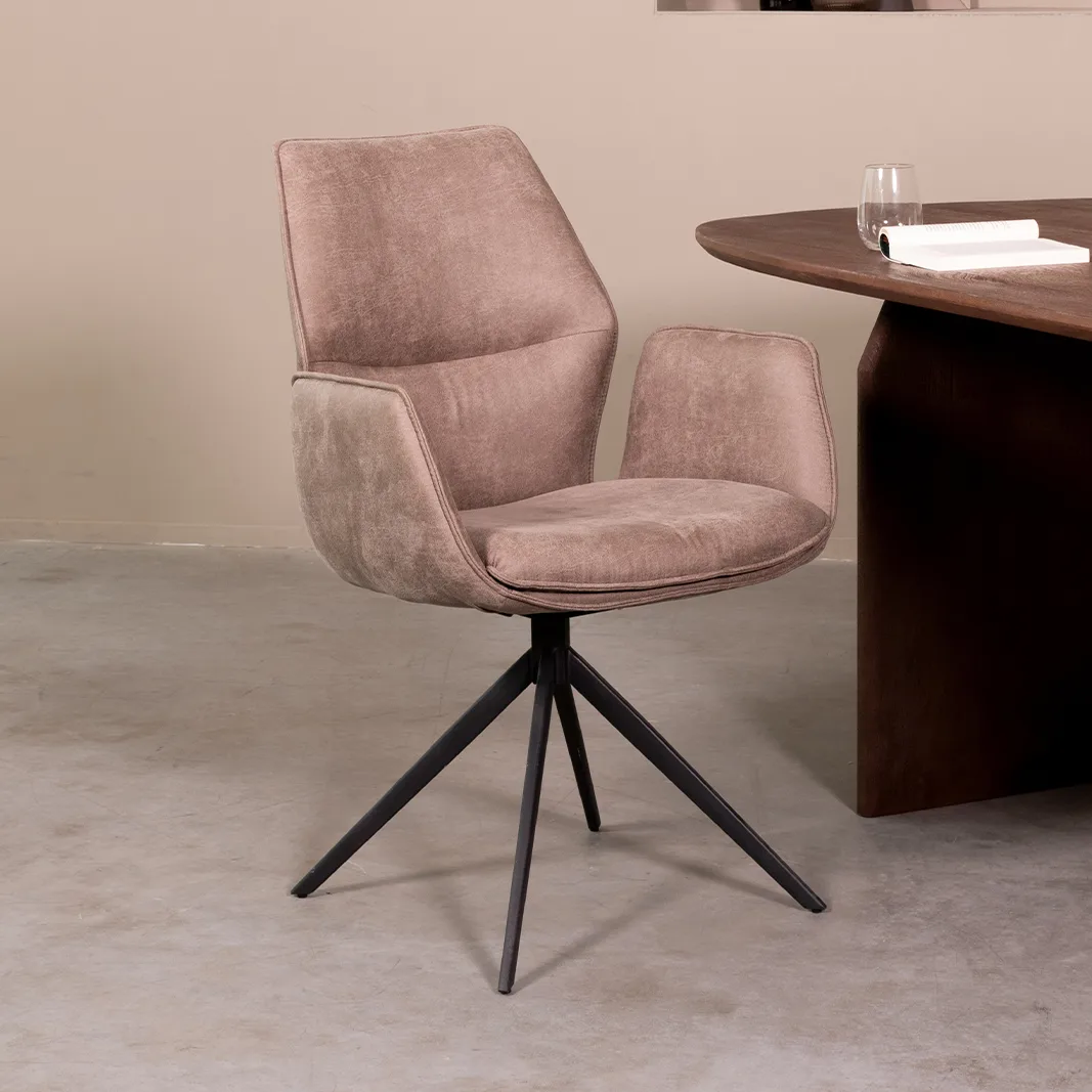 LABEL51 Esszimmerstuhl Mellow zwart metalen frame in Microsuede Taupe