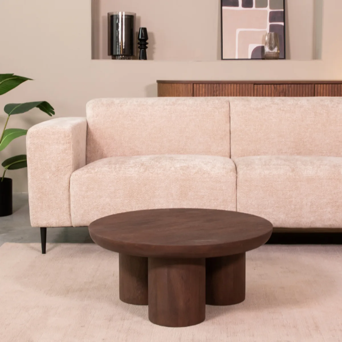 LABEL51 Couchtisch Olly 90 cm, rond in Espresso mangohout, Detail 4