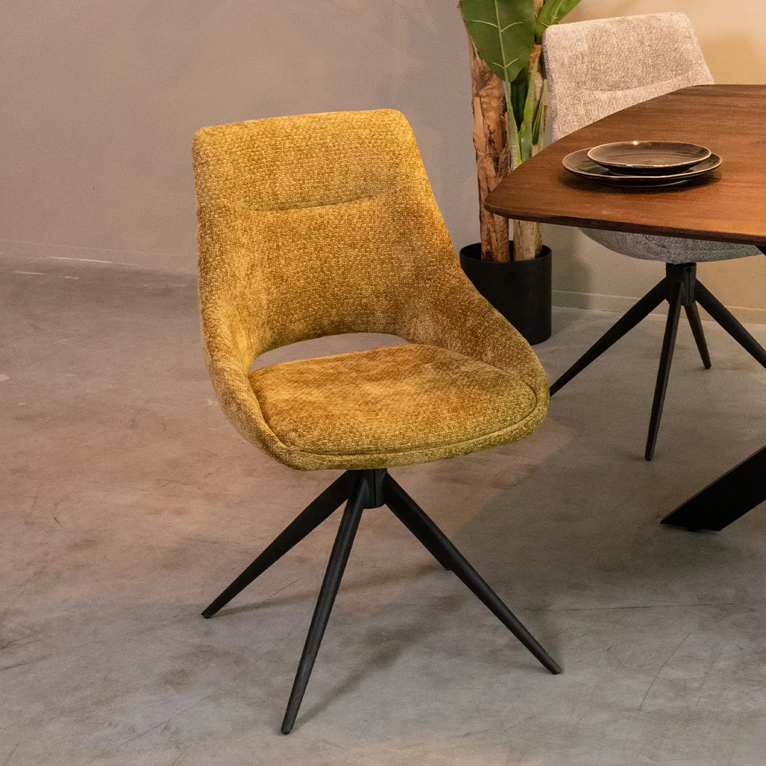 LABEL51 Esszimmerstuhl Marlow zwart metalen frame in Elite Mustard