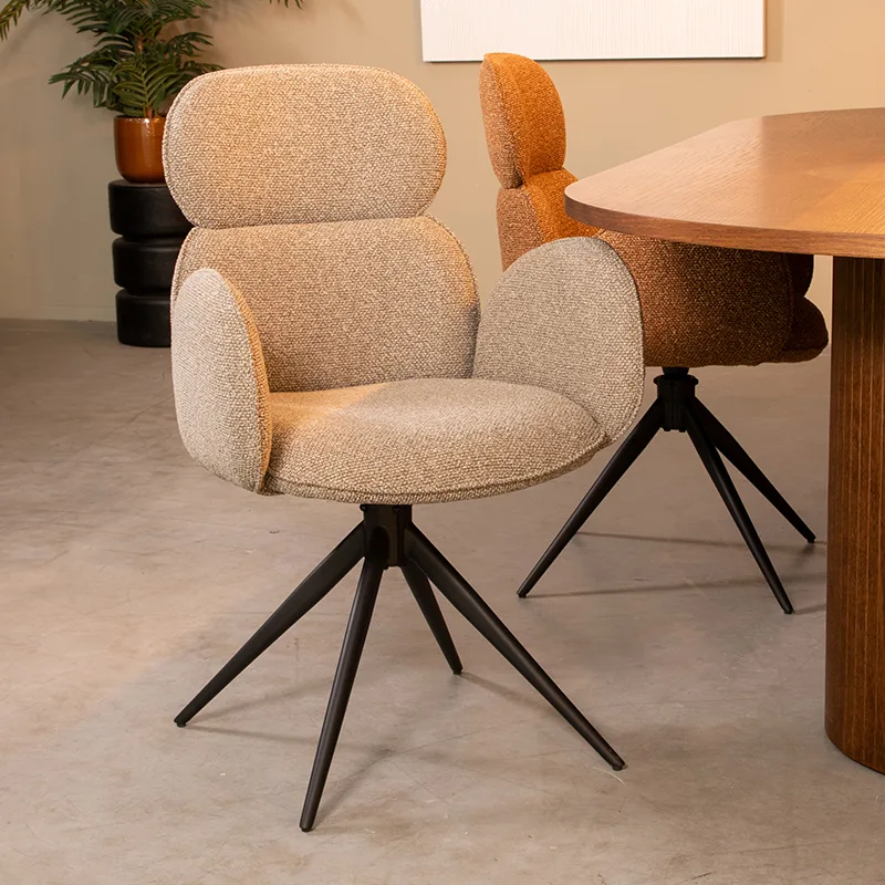LABEL51 Esszimmerstuhl Vidar zwart metaal in Royal Boucle Mushroom