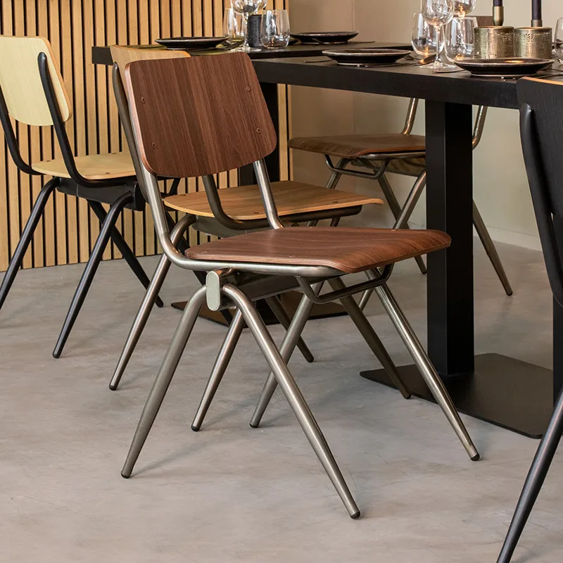 LABEL51 dining chair Solid old gun metal frame (Wood, Dark brown)