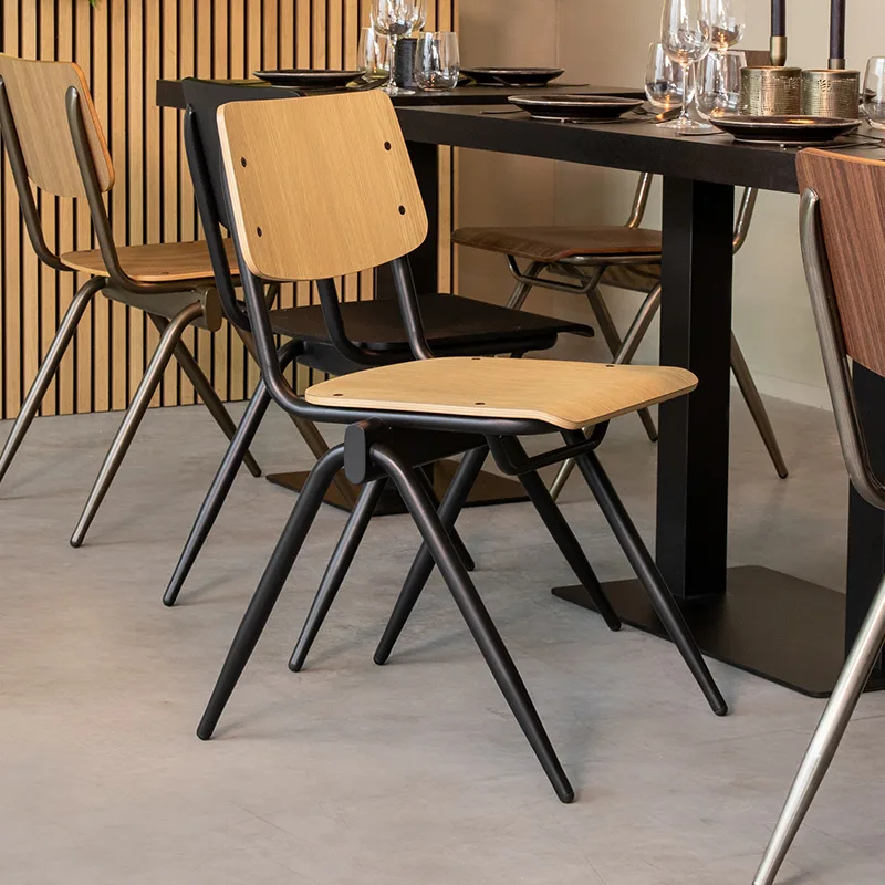 LABEL51 dining chair Solid black metal frame (Wood, Natural)