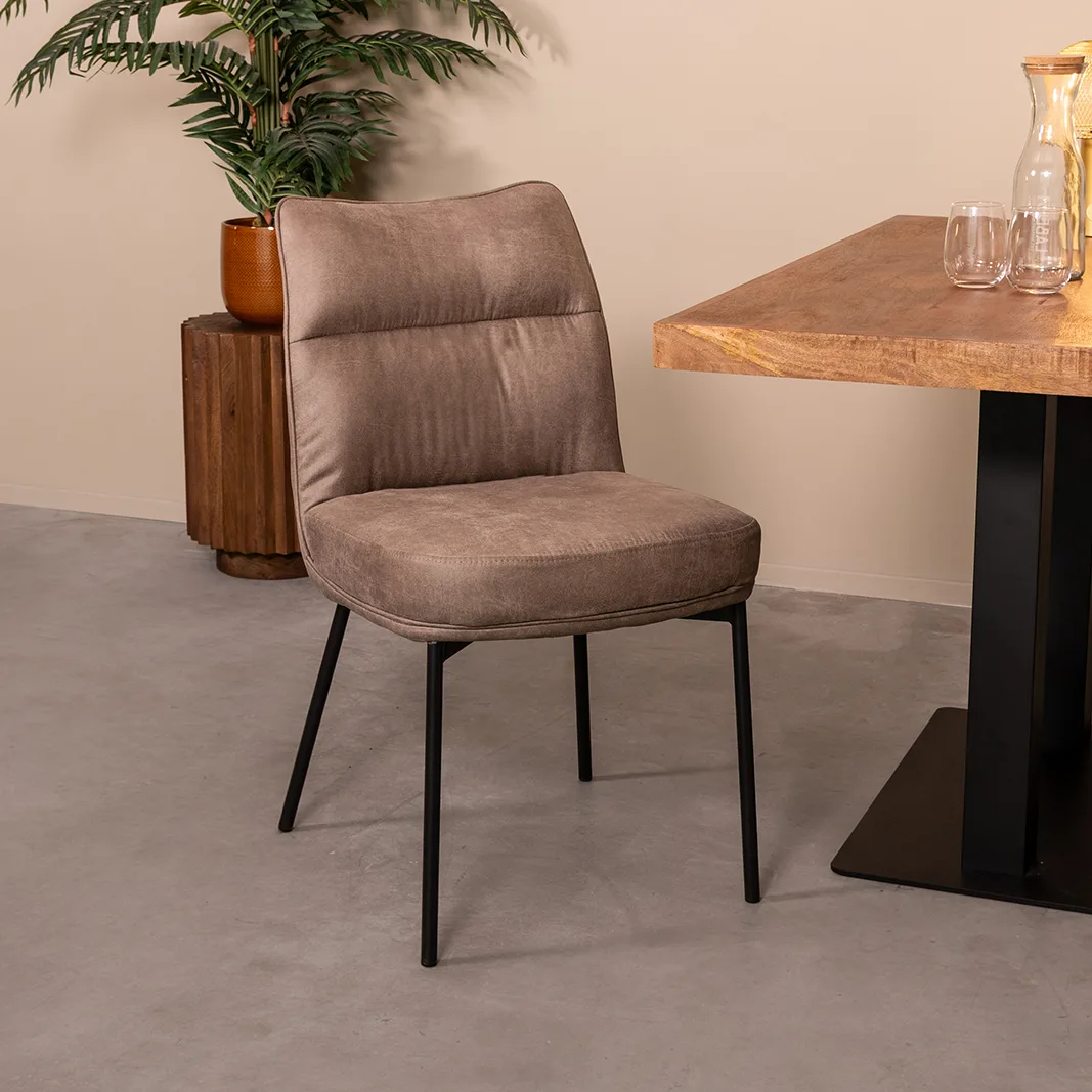 LABEL51 Esszimmerstuhl Lennon zwart metaal in Microsuede Taupe