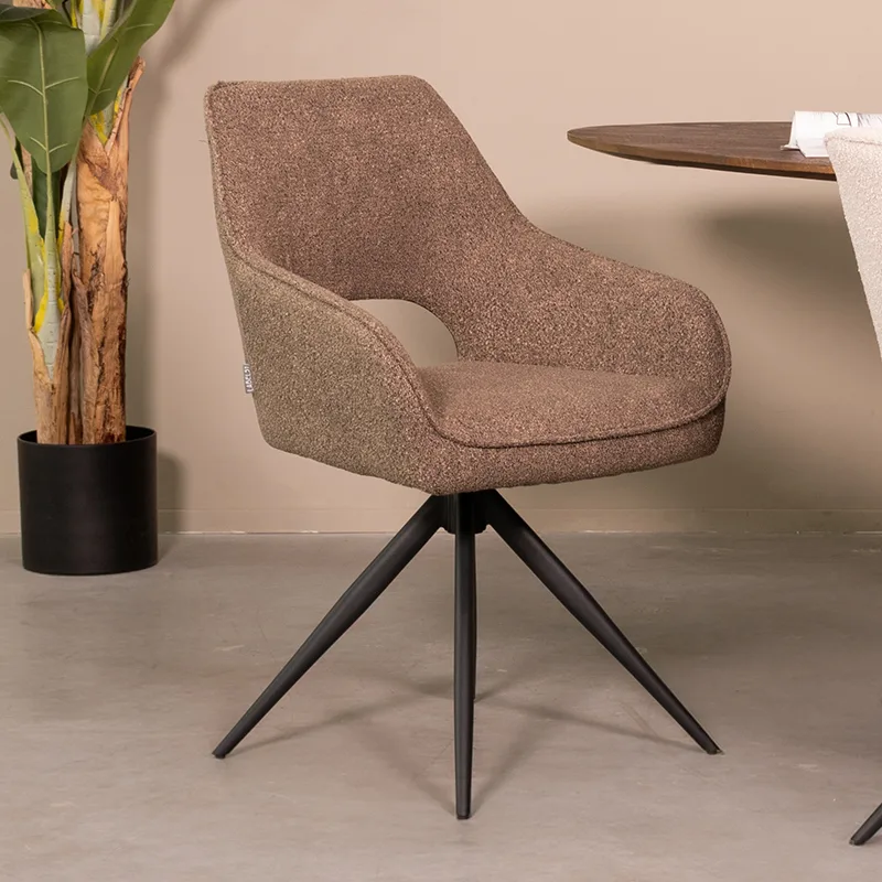 LABEL51 dining chair Finley black metal (Boucle, Brown)