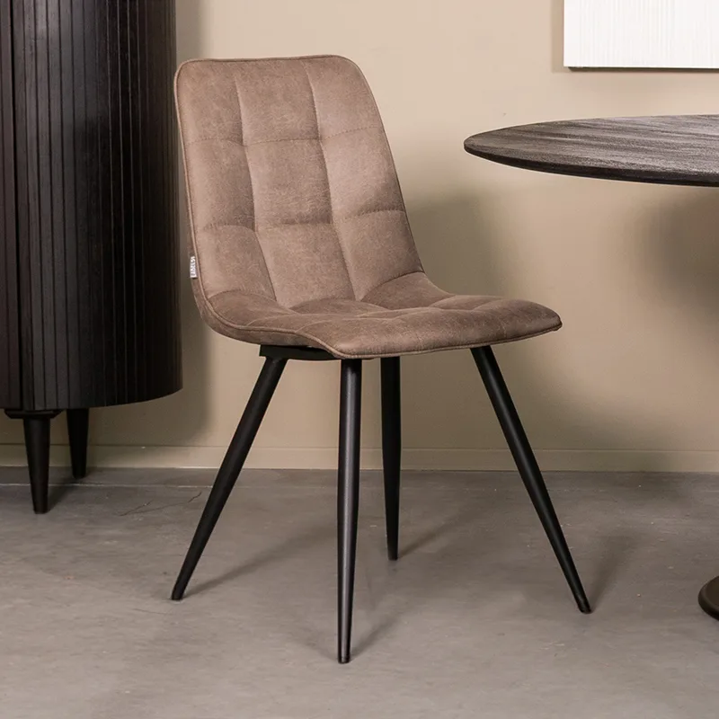 LABEL51 Esszimmerstuhl Bistro zwart metaal in Microsuede Taupe