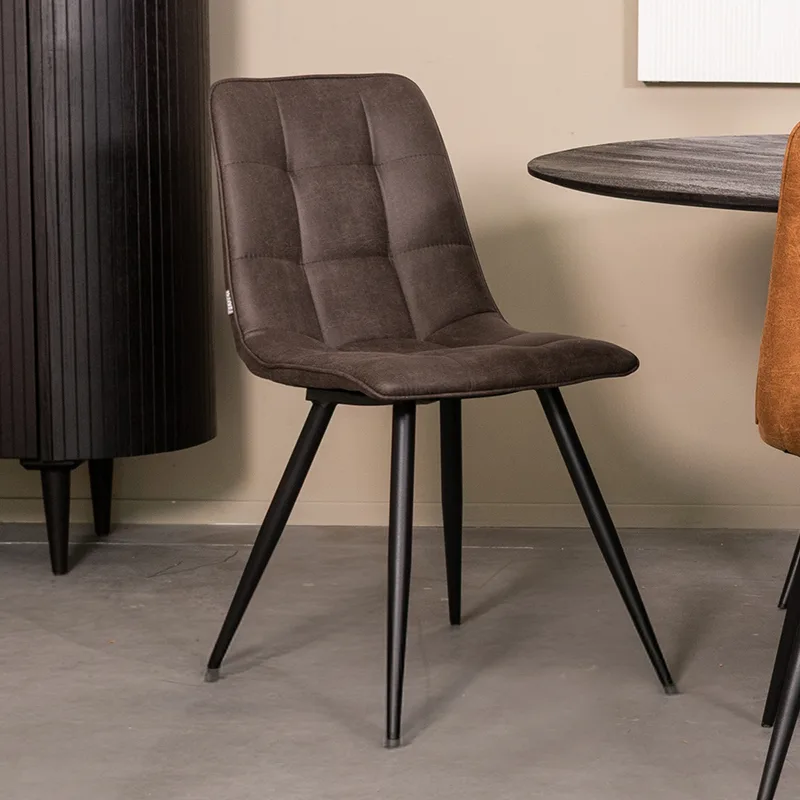 LABEL51 Esszimmerstuhl Bistro zwart metaal in Microsuede Anthracite