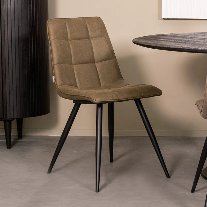 LABEL51 Esszimmerstuhl Bistro zwart metaal in Microsuede Moss
