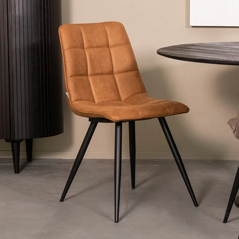 LABEL51 Esszimmerstuhl Bistro zwart metaal in Microsuede Cognac