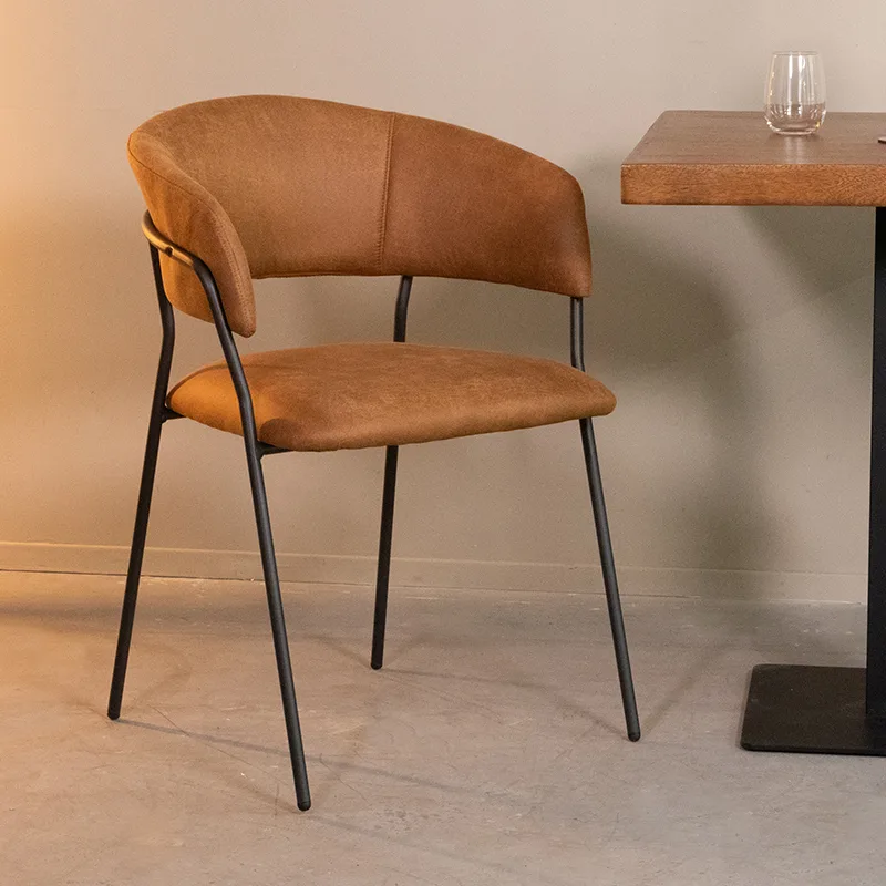 LABEL51 Esszimmerstuhl Luuk zwart metaal in Microsuede Cognac