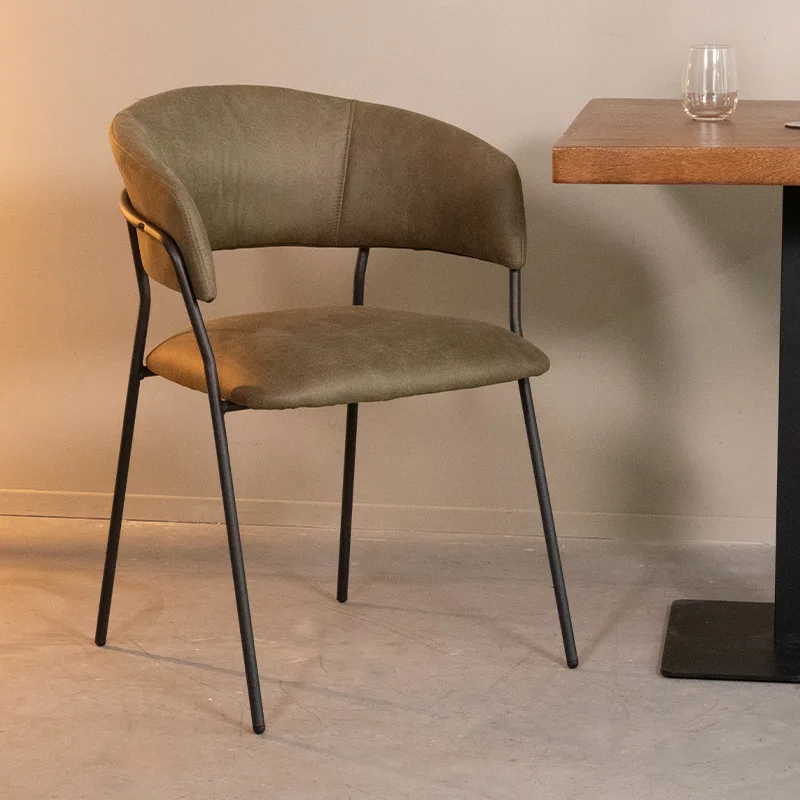 LABEL51 Esszimmerstuhl Luuk zwart metaal in Microsuede Moss