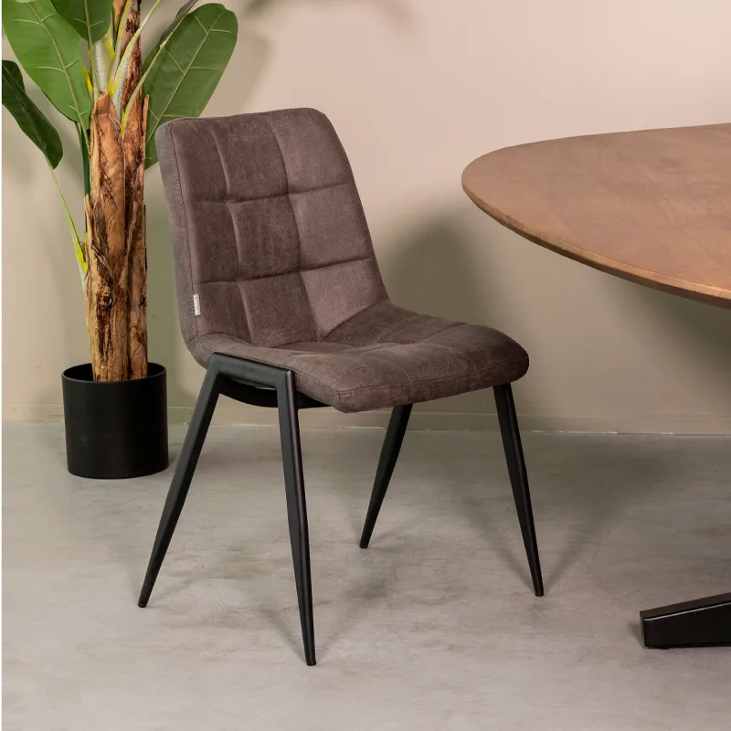 LABEL51 Esszimmerstuhl Noor zwart metaal in Microsuede Anthracite