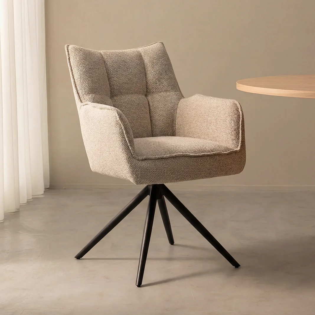 LABEL51 dining chair Amalfi black metal (Royal Boucle, Natural)