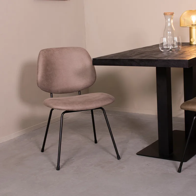 LABEL51 Esszimmerstuhl Bello zwart metaal in Microsuede Taupe