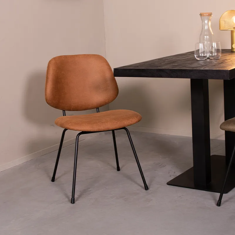 LABEL51 Esszimmerstuhl Bello zwart metaal in Microsuede Cognac