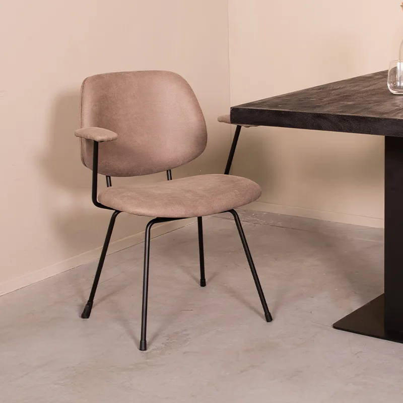 LABEL51 Esszimmerstuhl Rivano zwart metalen frame in Microsuede Taupe