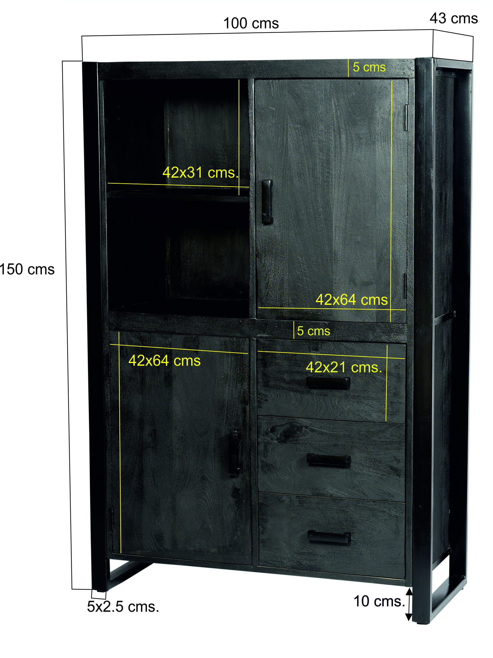 Schrank Norris 100 cm (Mangoholz, Schwarz) - Livingfurn